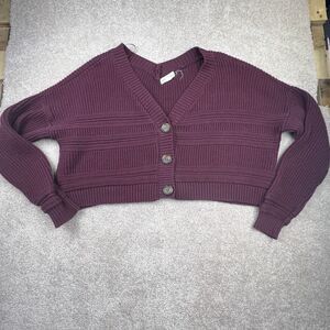 Aéropostale Medium Maroon Crop Button Top Long Sleeve‎